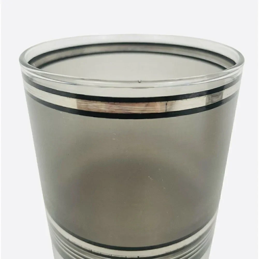 Vintage MCM Culver Silver Stripe Glass Set of 2 Bar Whiskey Loball Hiball Pair